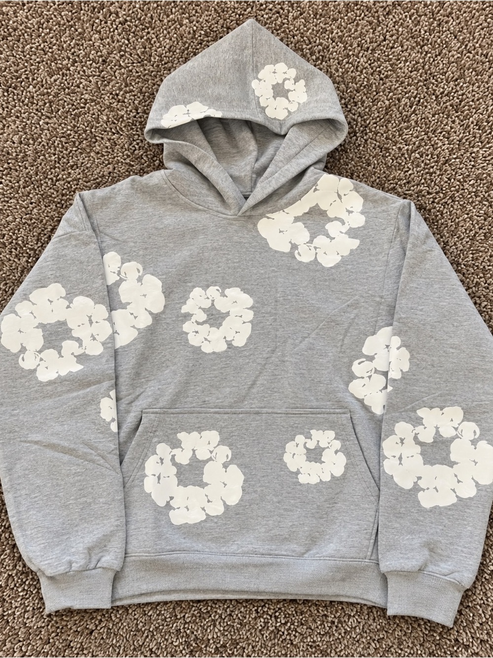 Men's Light Gray Floral-Print Zip-Up Hoodie Sweater